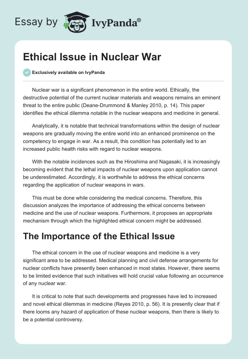 Ethical Issue in Nuclear War. Page 1