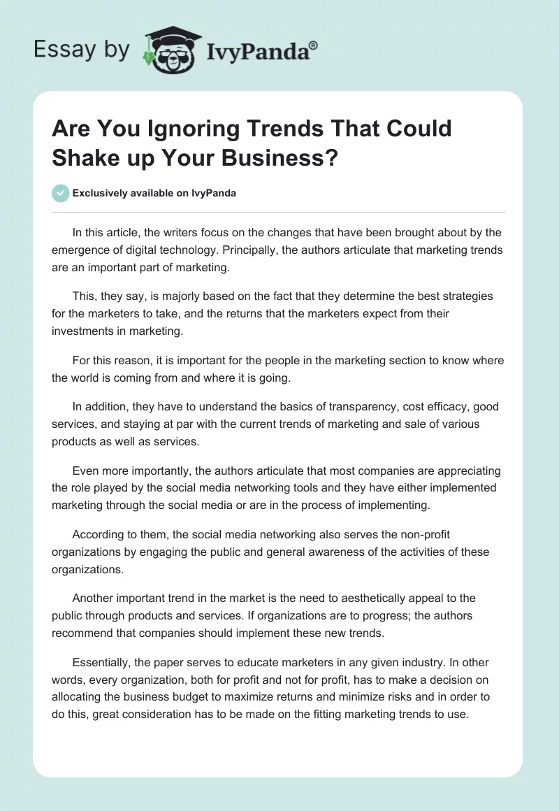 Are You Ignoring Trends That Could Shake up Your Business?. Page 1