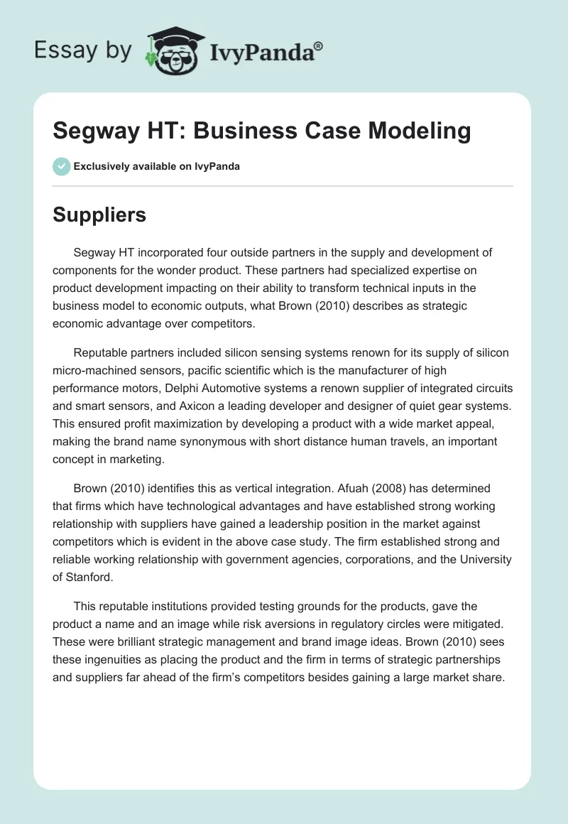 Segway HT: Business Case Modeling. Page 1
