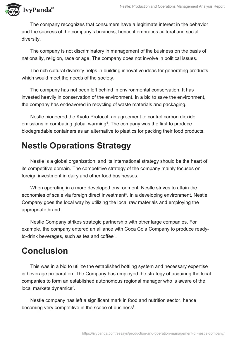 Nestle: Production and Operations Management Analysis Report. Page 3