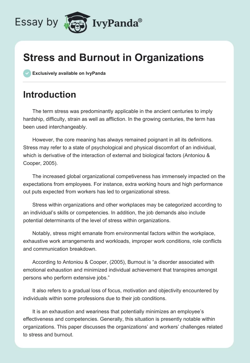 Stress and Burnout in Organizations. Page 1
