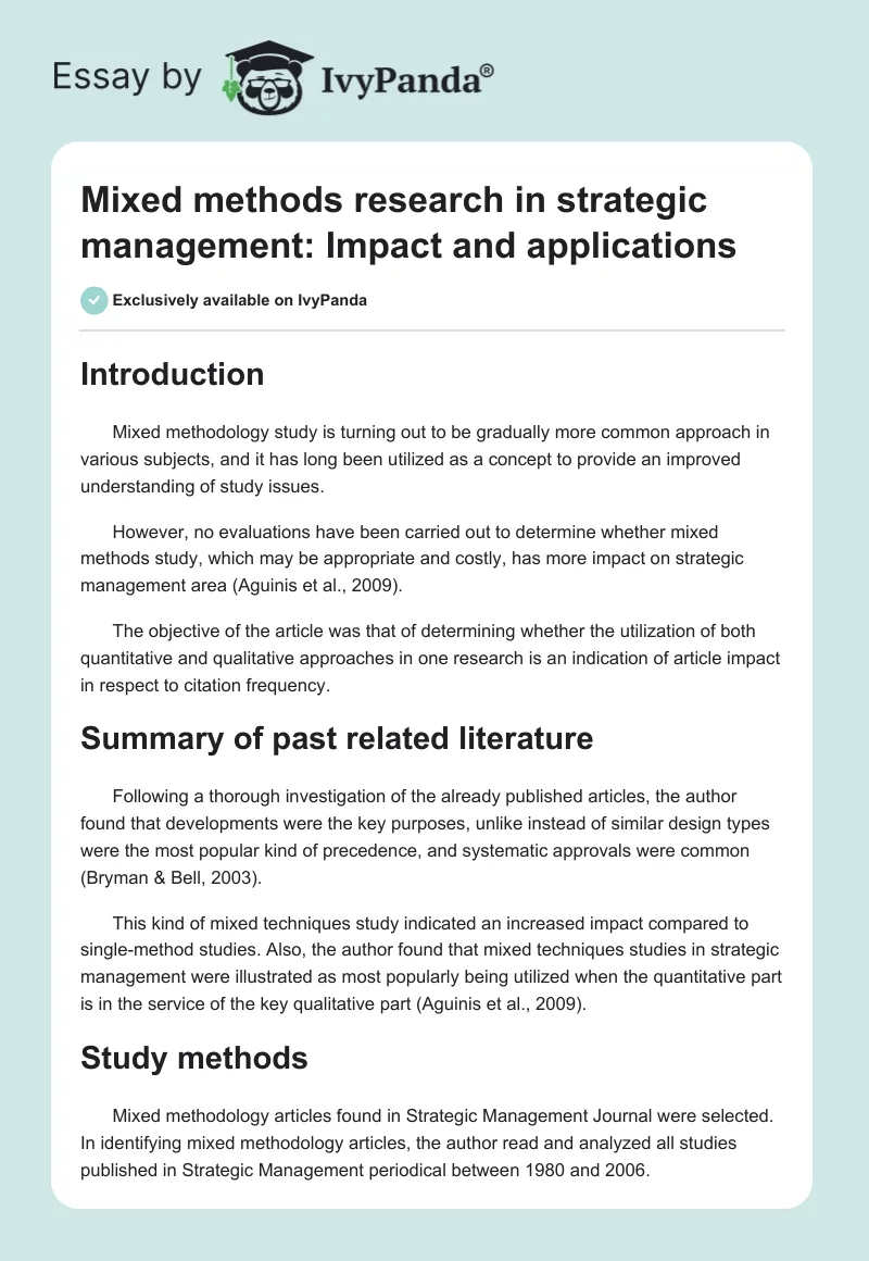 Mixed methods research in strategic management: Impact and applications. Page 1