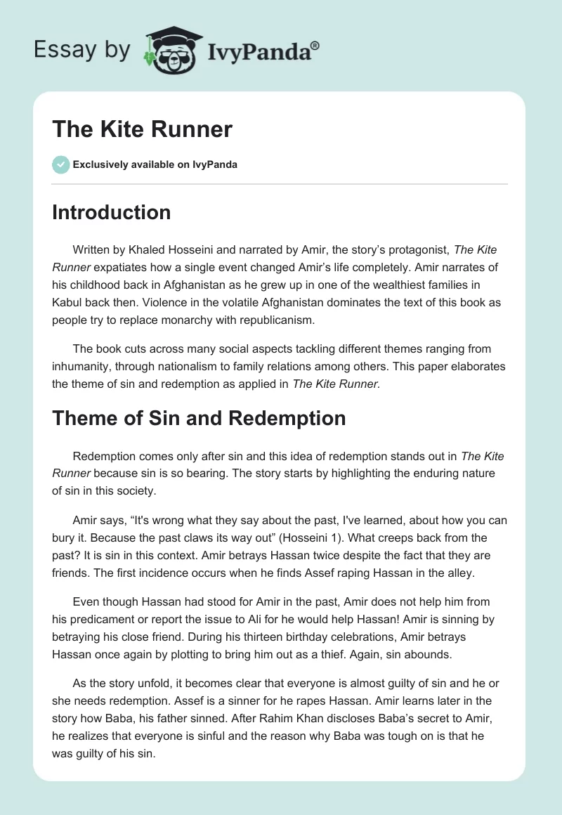 The Kite Runner. Page 1