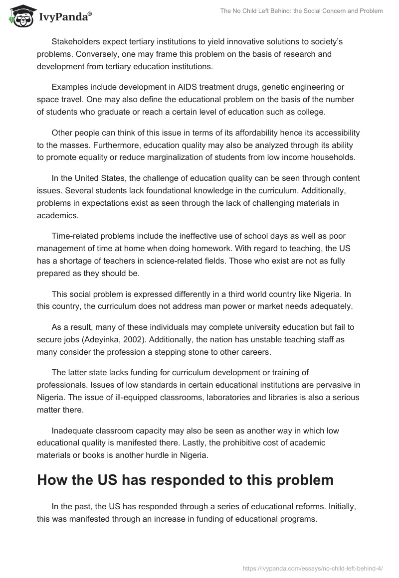 The No Child Left Behind: the Social Concern and Problem. Page 2