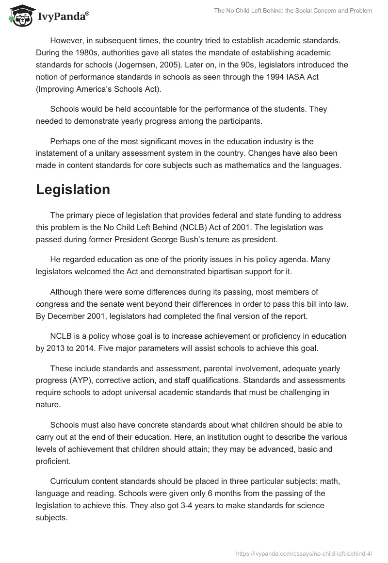 The No Child Left Behind: the Social Concern and Problem. Page 3