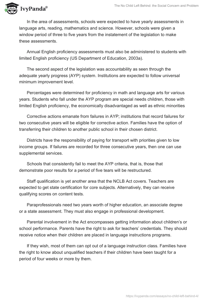 The No Child Left Behind: the Social Concern and Problem. Page 4