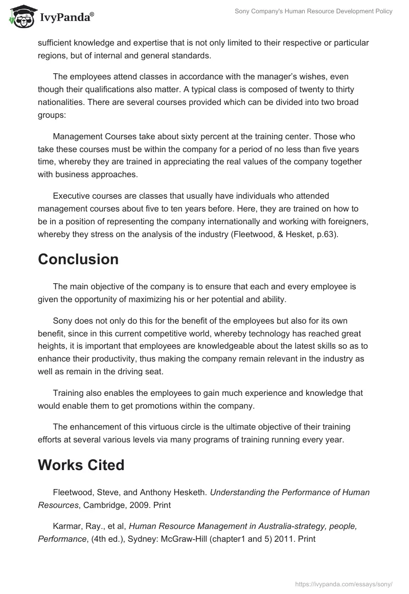 Sony Company's Human Resource Development Policy. Page 3