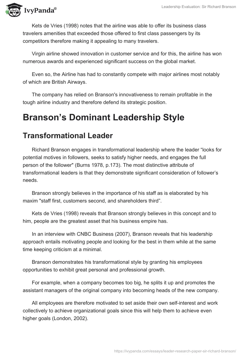 Leadership Evaluation: Sir Richard Branson. Page 3