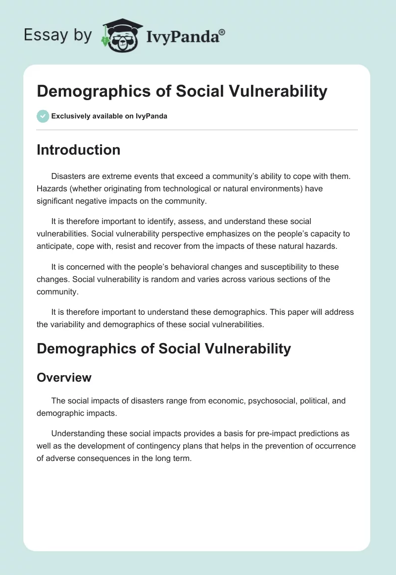 Demographics of Social Vulnerability. Page 1