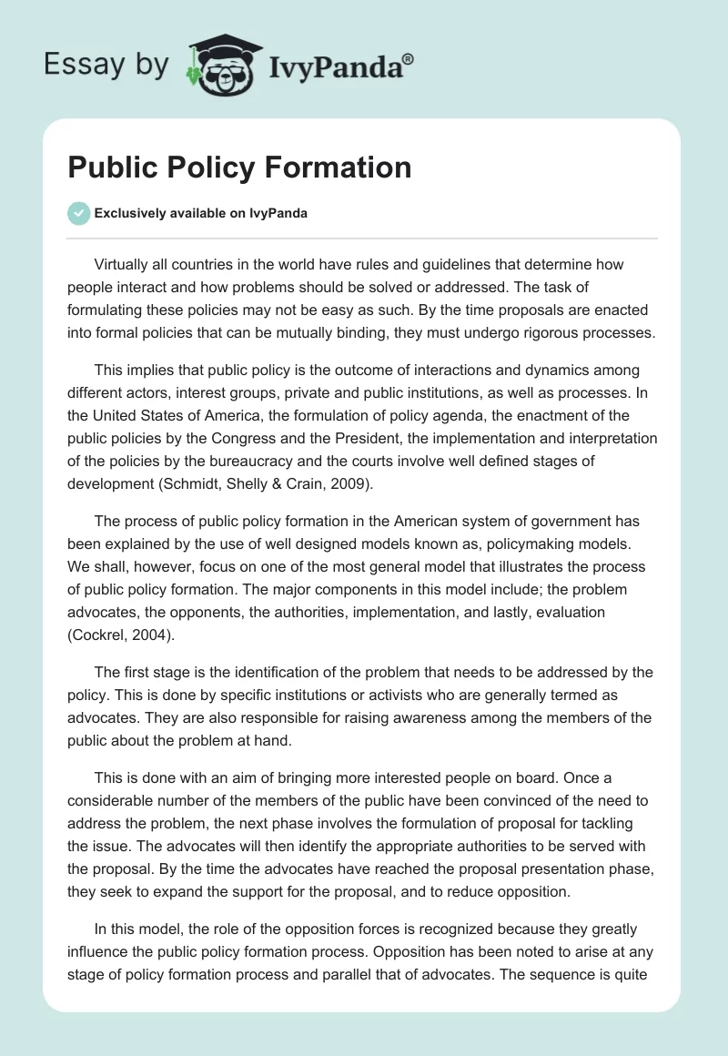 Public Policy Formation. Page 1