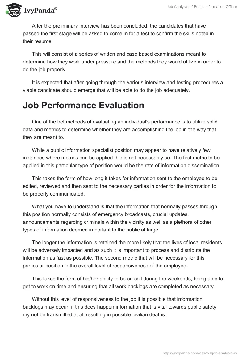 Job Analysis of Public Information Officer. Page 4