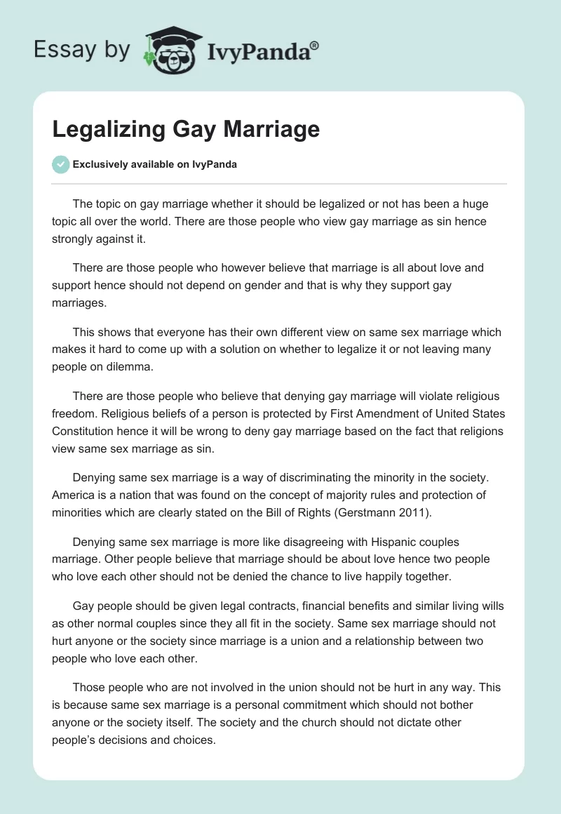 Legalizing Gay Marriage. Page 1