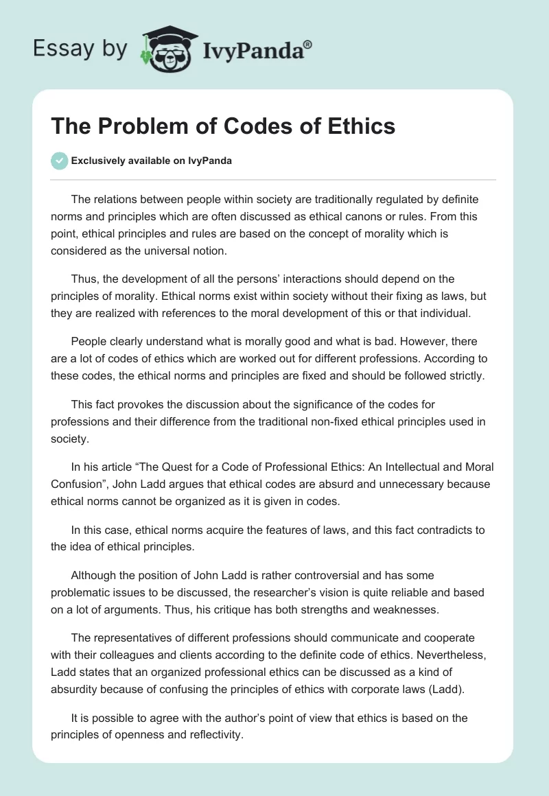 The Problem of Codes of Ethics. Page 1