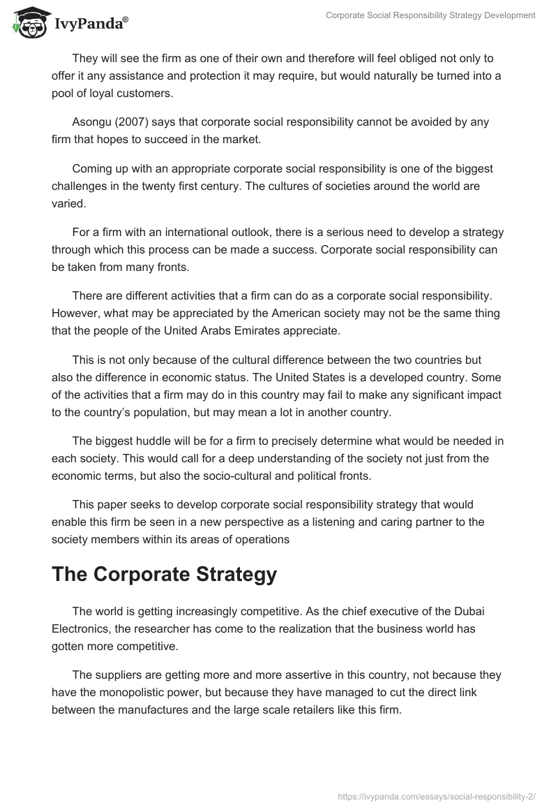 Corporate Social Responsibility Strategy Development. Page 2
