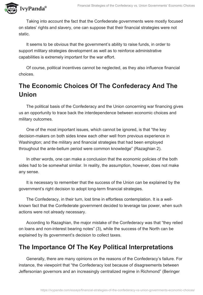 Financial Strategies of the Confederacy vs. Union Governments’ Economic Choices. Page 2
