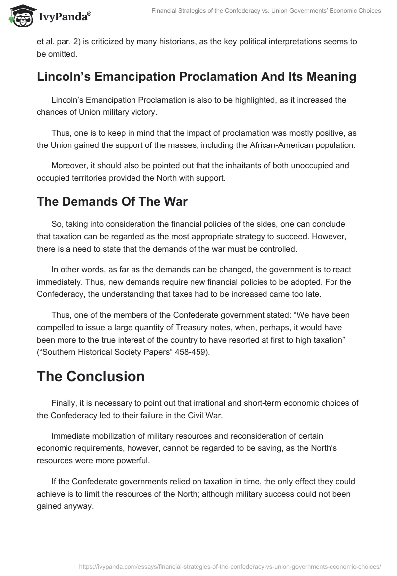 Financial Strategies of the Confederacy vs. Union Governments’ Economic Choices. Page 3