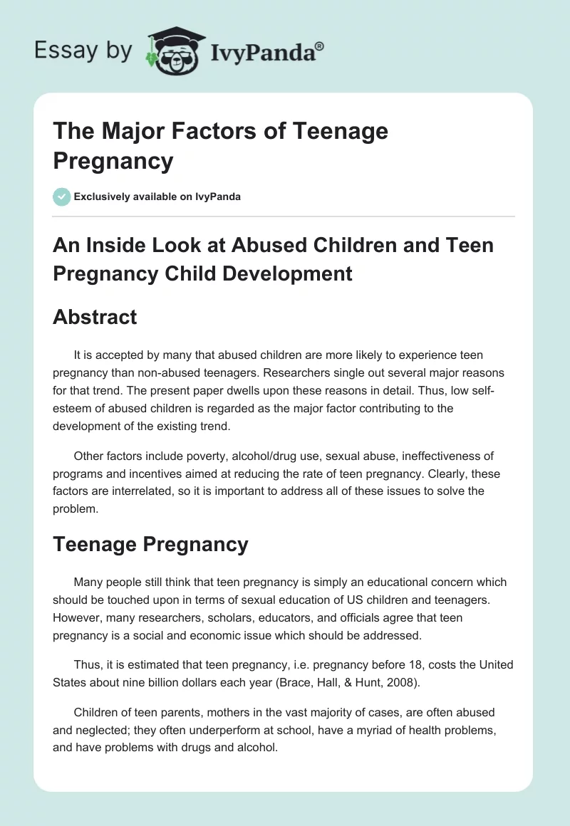 The Major Factors of Teenage Pregnancy. Page 1