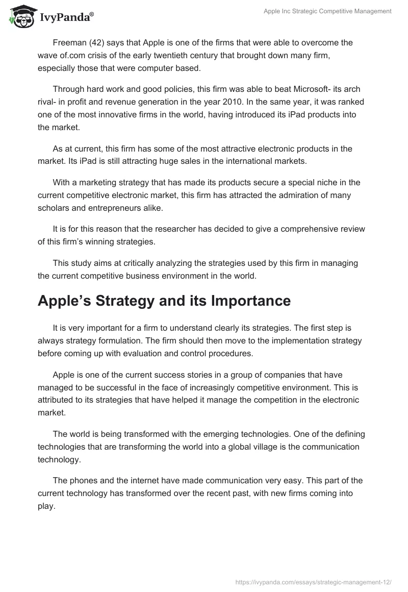 Apple Inc Strategic Competitive Management. Page 2