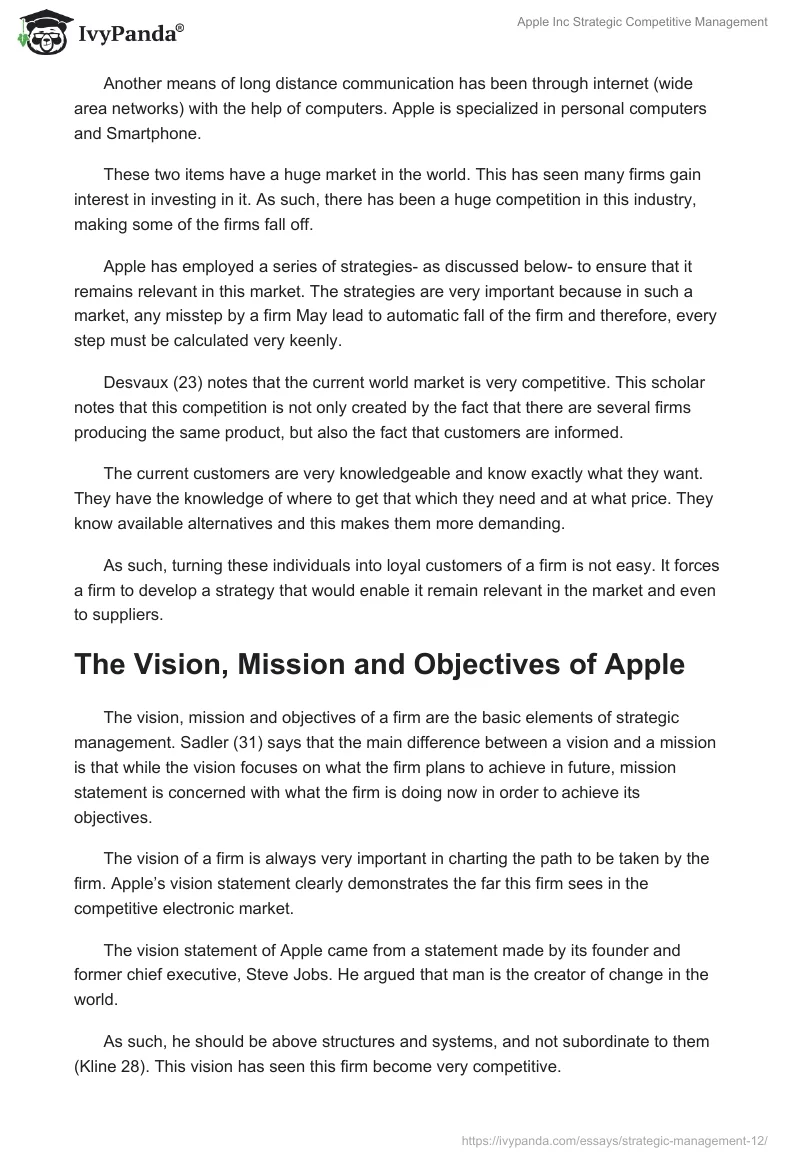 Apple Inc Strategic Competitive Management. Page 3