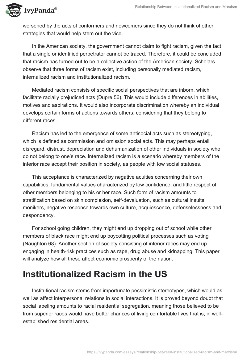 Relationship Between Institutionalized Racism and Marxism. Page 2