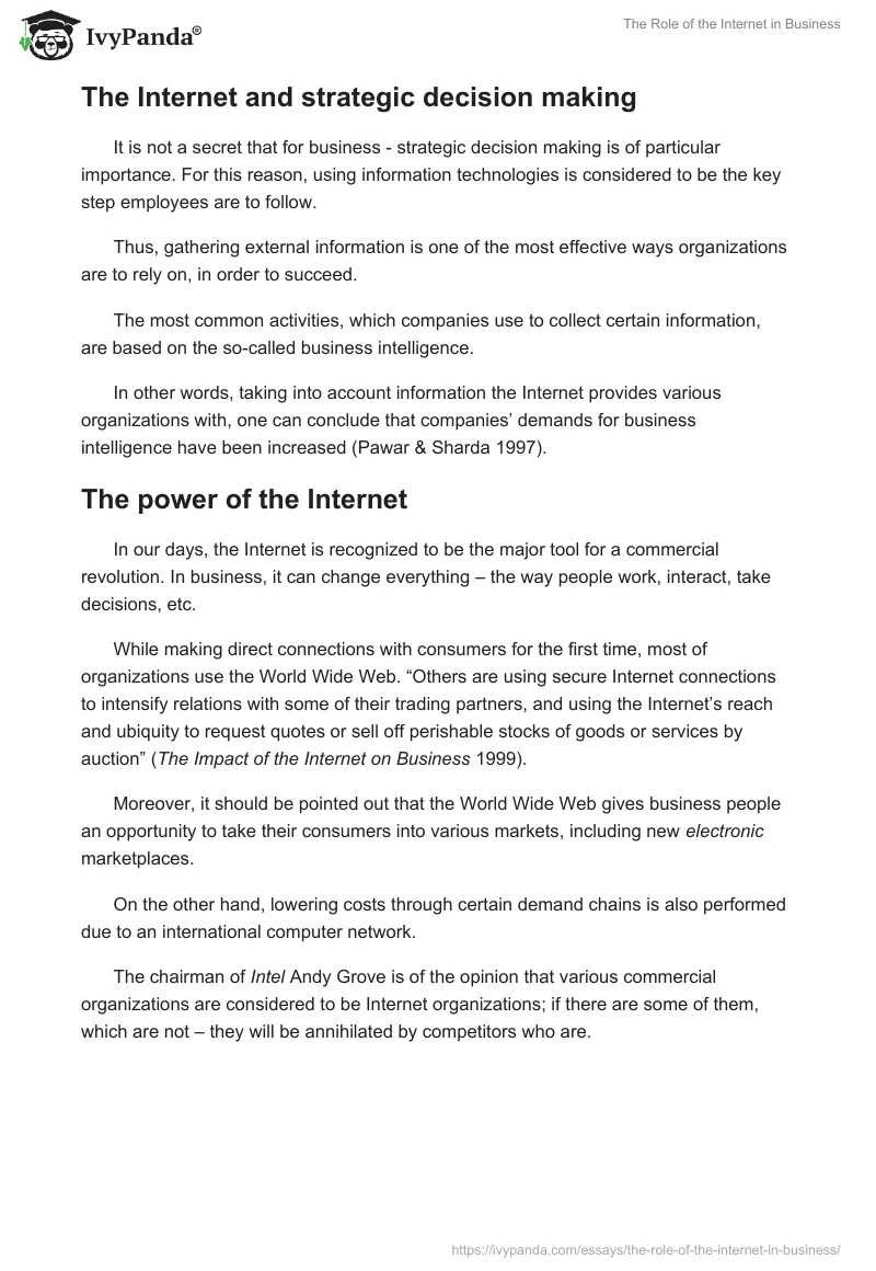 The Role of the Internet in Business. Page 2