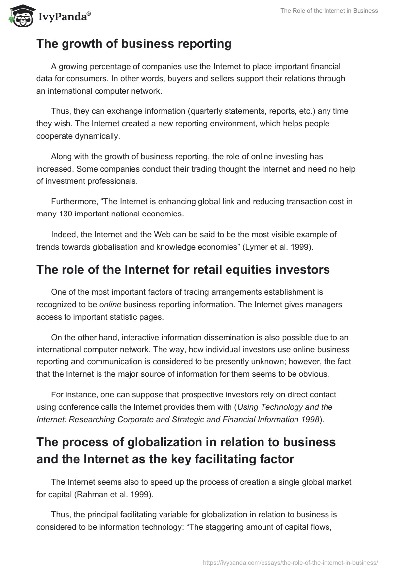 The Role of the Internet in Business. Page 3