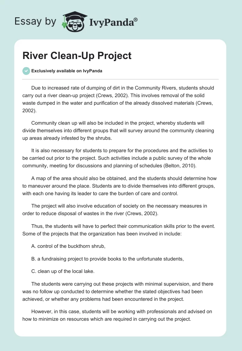River Clean-Up Project. Page 1