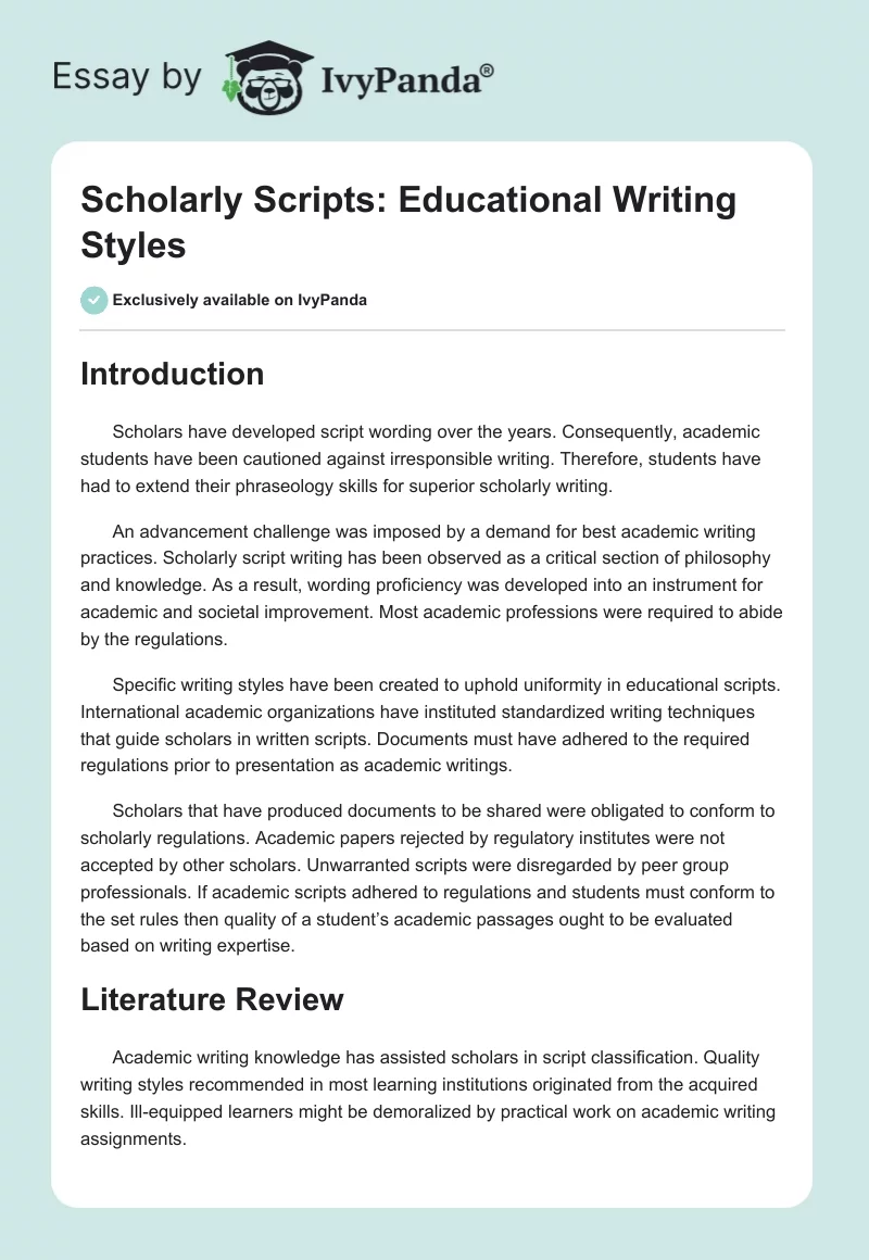 Scholarly Scripts: Educational Writing Styles. Page 1