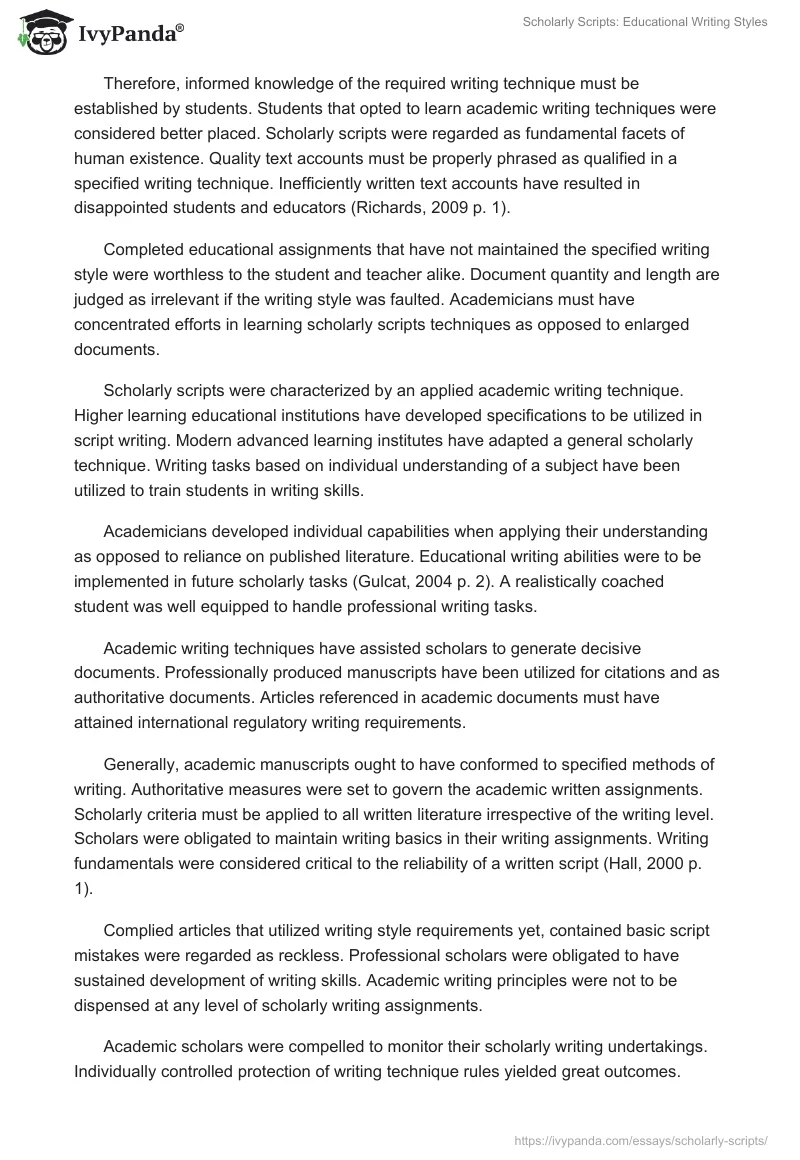 Scholarly Scripts: Educational Writing Styles. Page 2