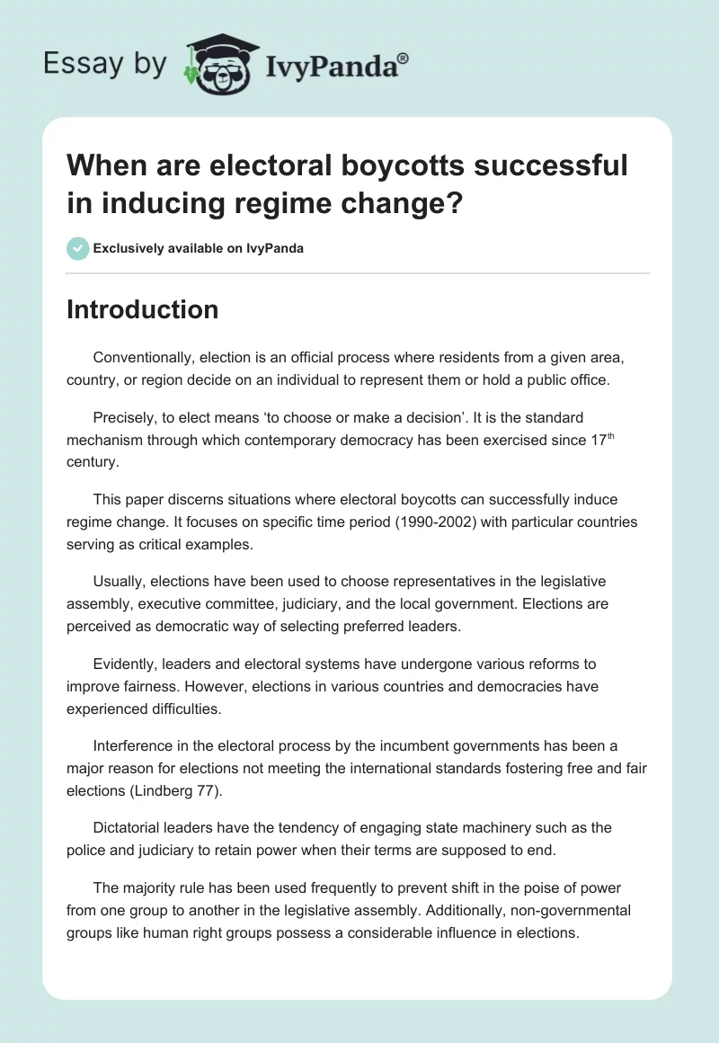 When are electoral boycotts successful in inducing regime change?. Page 1