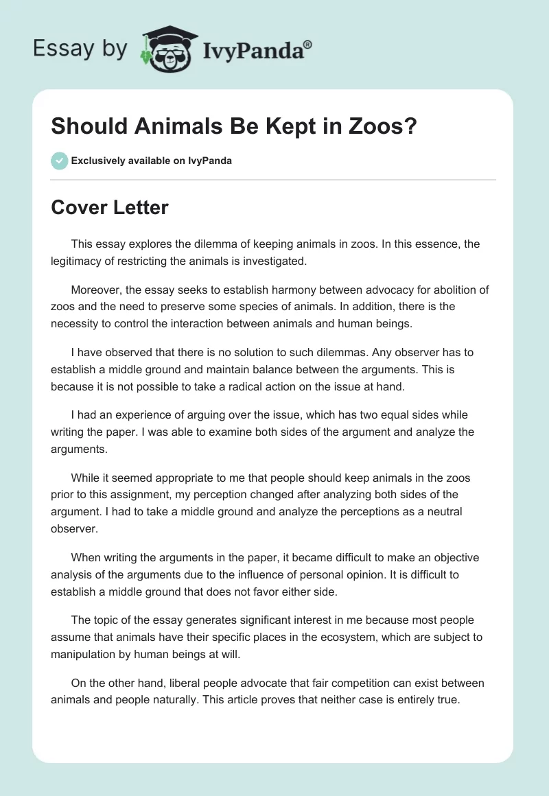 Should Animals Be Kept in Zoos?. Page 1