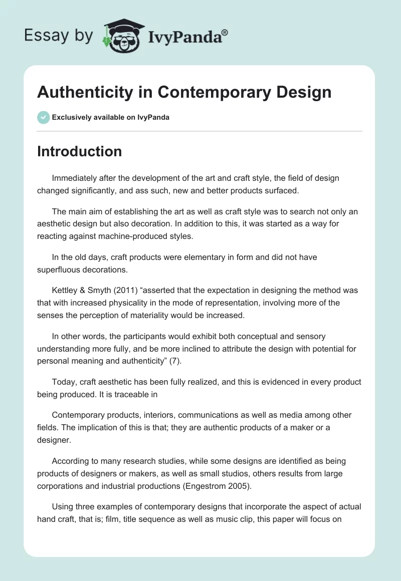 Authenticity in Contemporary Design. Page 1