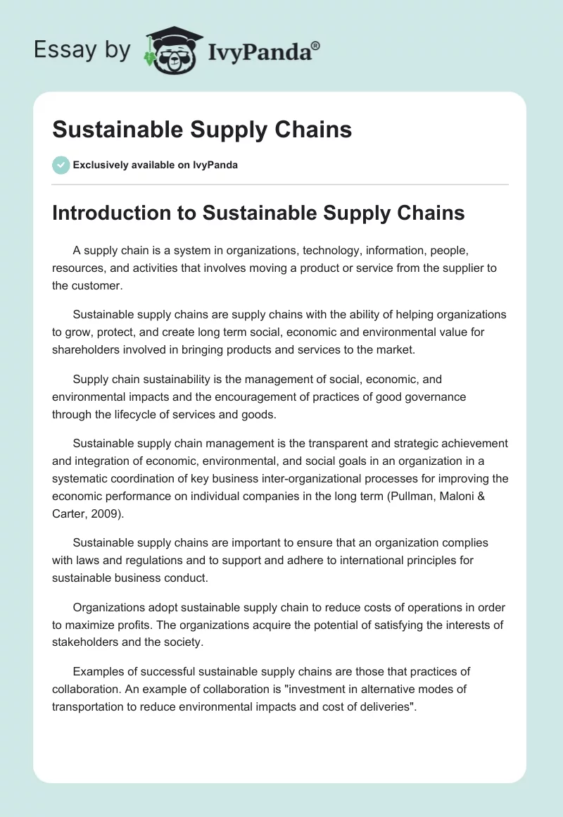 Sustainable Supply Chains. Page 1