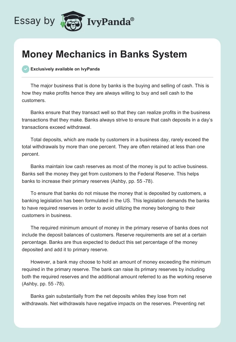 Money Mechanics in Banks System. Page 1