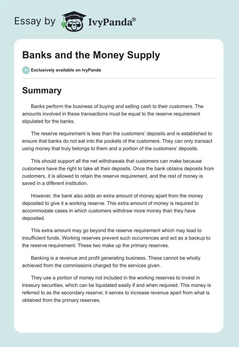 Banks and the Money Supply. Page 1