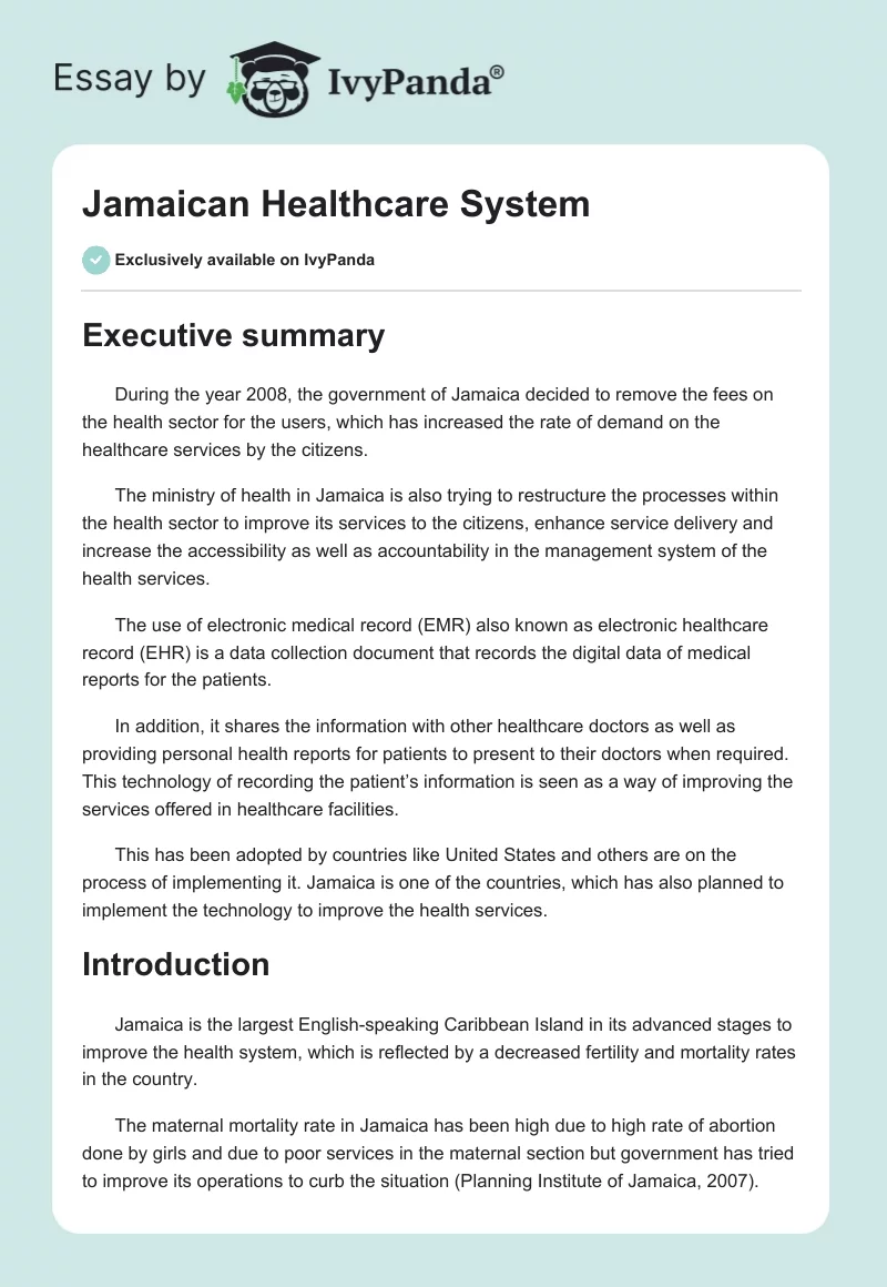 Jamaican Healthcare System. Page 1