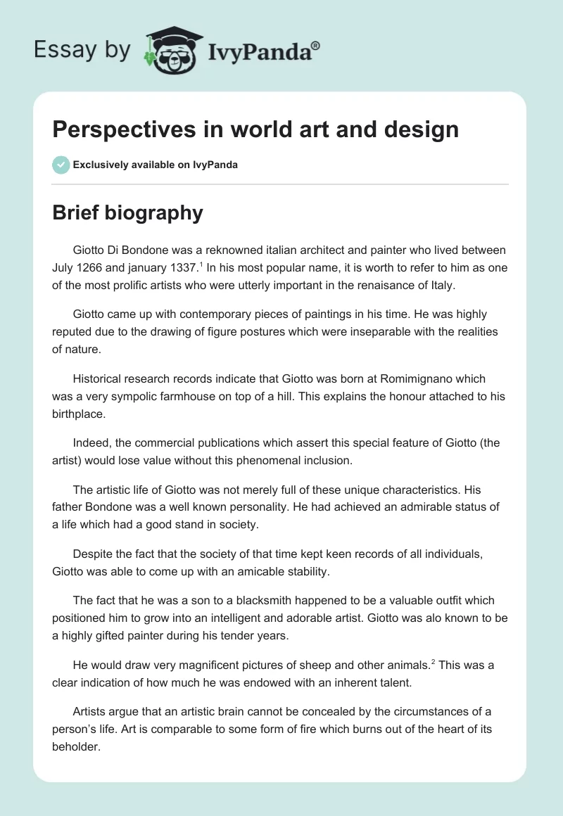 Perspectives in world art and design. Page 1