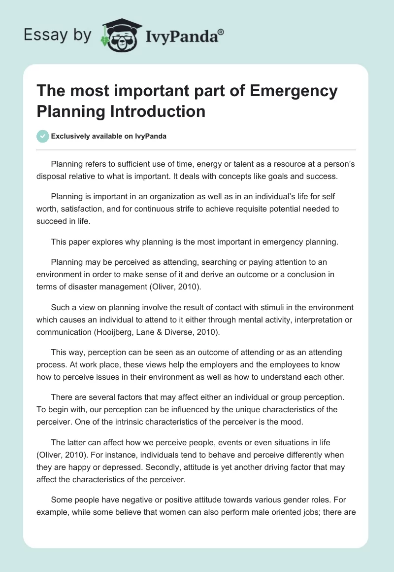 The most important part of Emergency Planning Introduction. Page 1