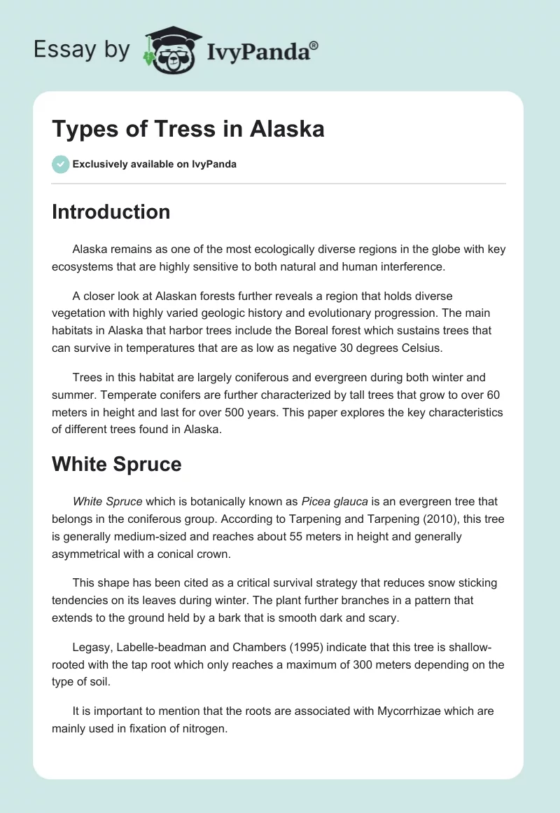 Types of Tress in Alaska. Page 1