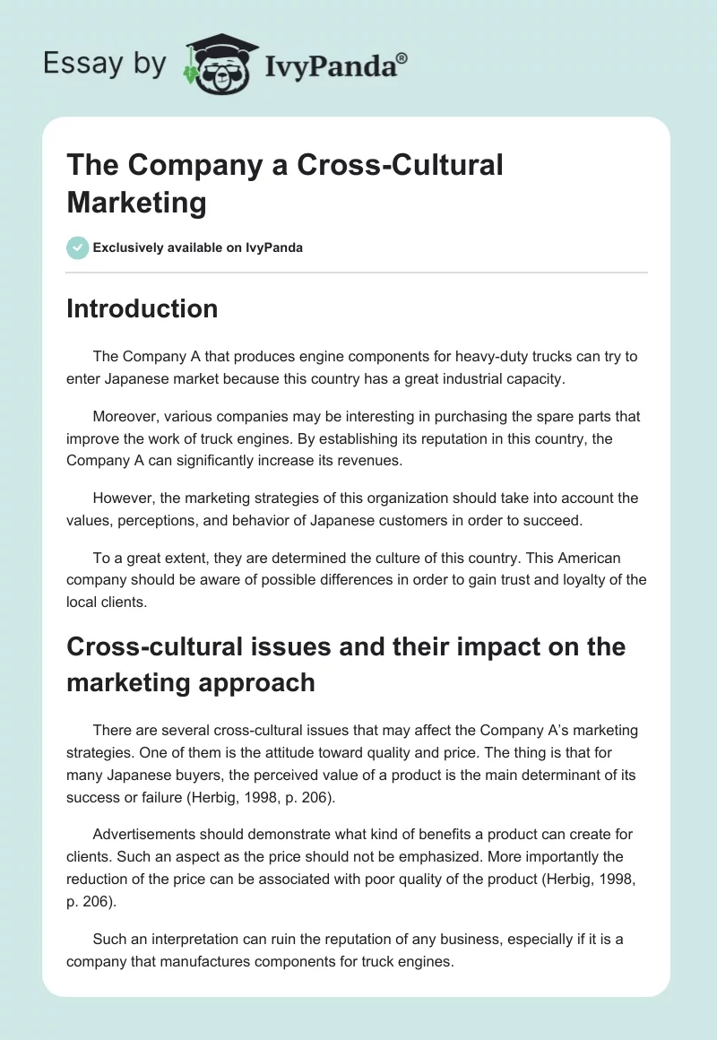 The Company a Cross-Cultural Marketing. Page 1
