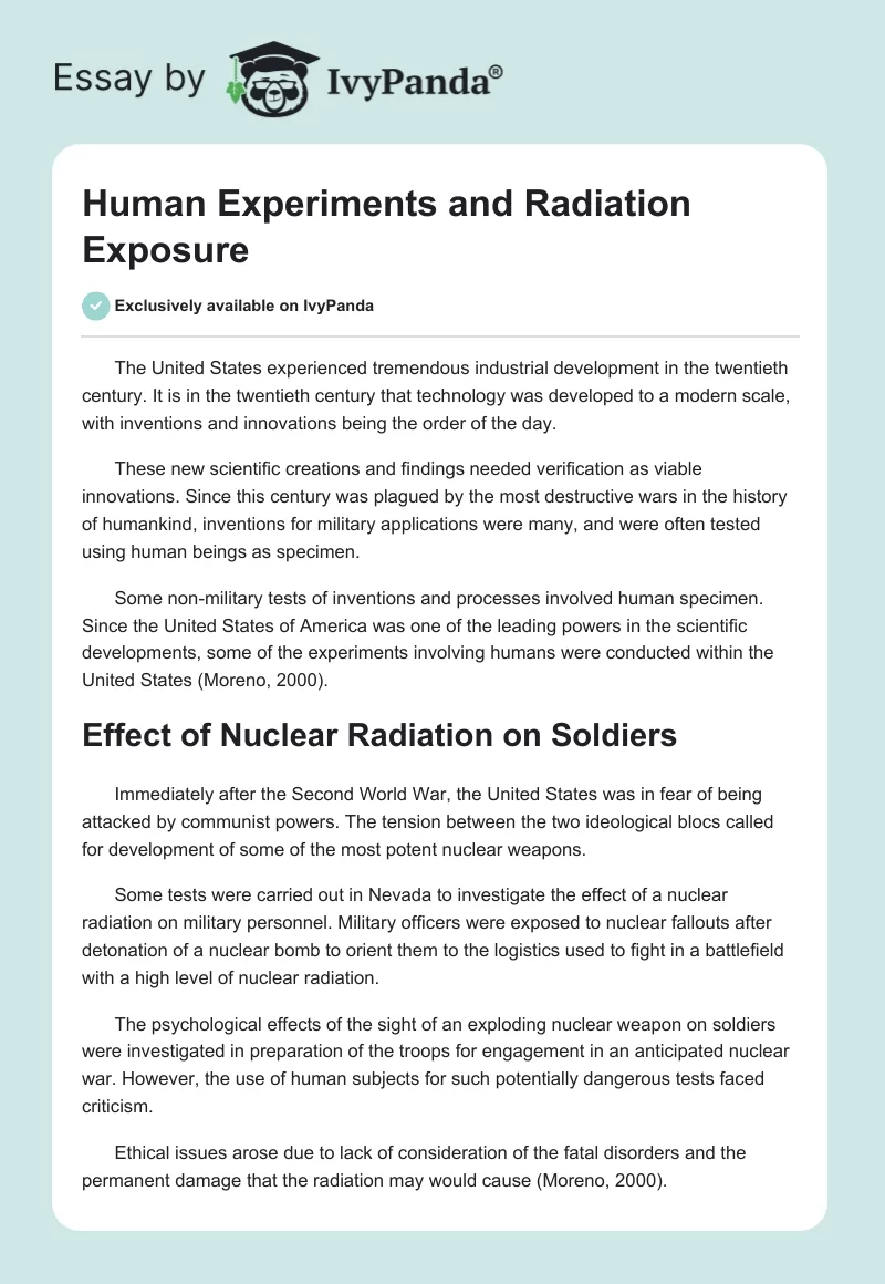 Human Experiments and Radiation Exposure. Page 1