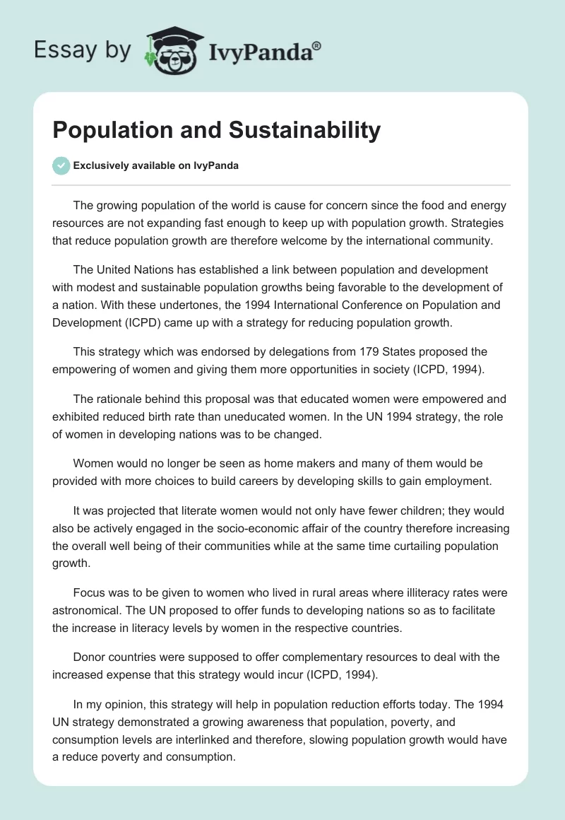 Population and Sustainability. Page 1