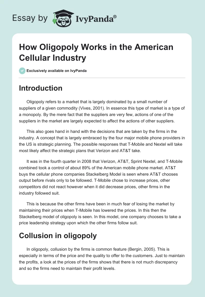 How Oligopoly Works in the American Cellular Industry. Page 1