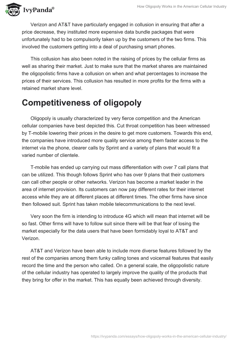 How Oligopoly Works in the American Cellular Industry. Page 2