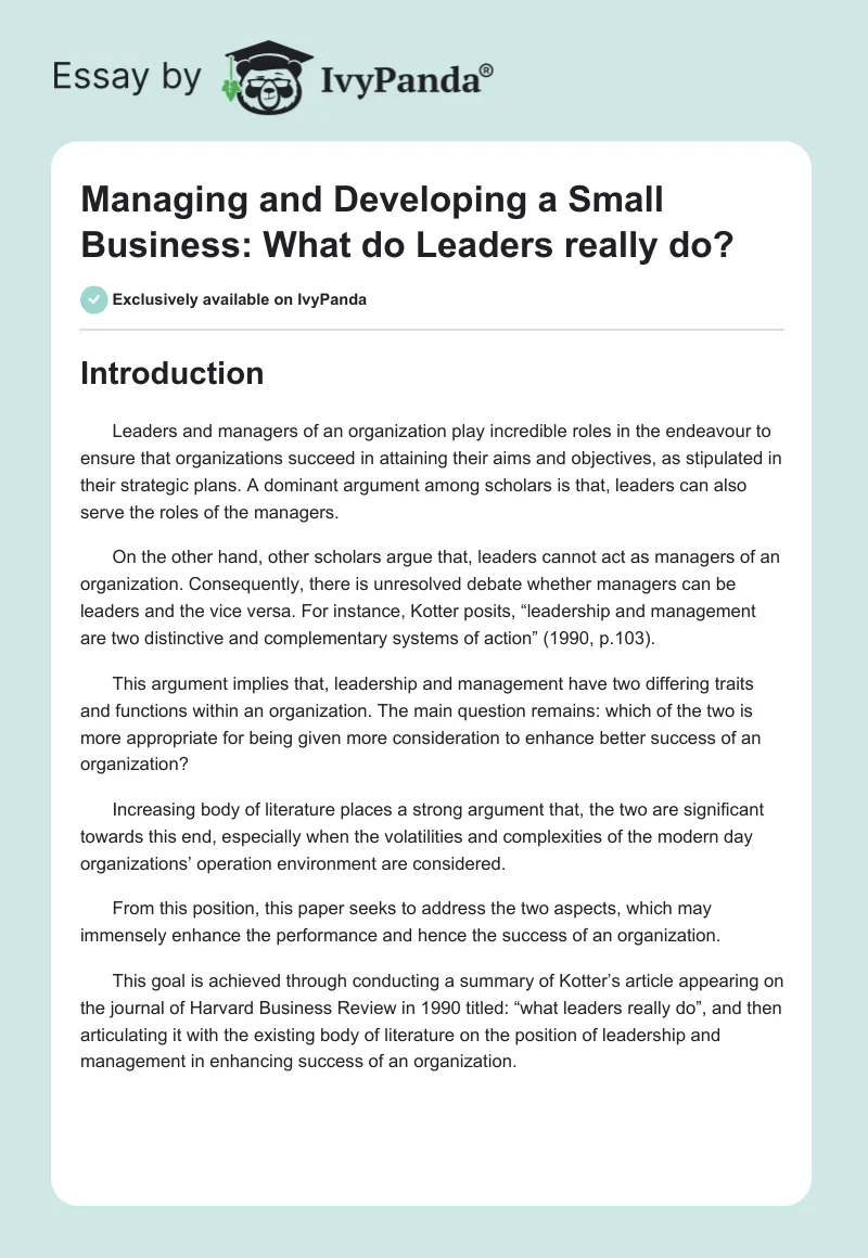 Managing and Developing a Small Business: What do Leaders really do?. Page 1