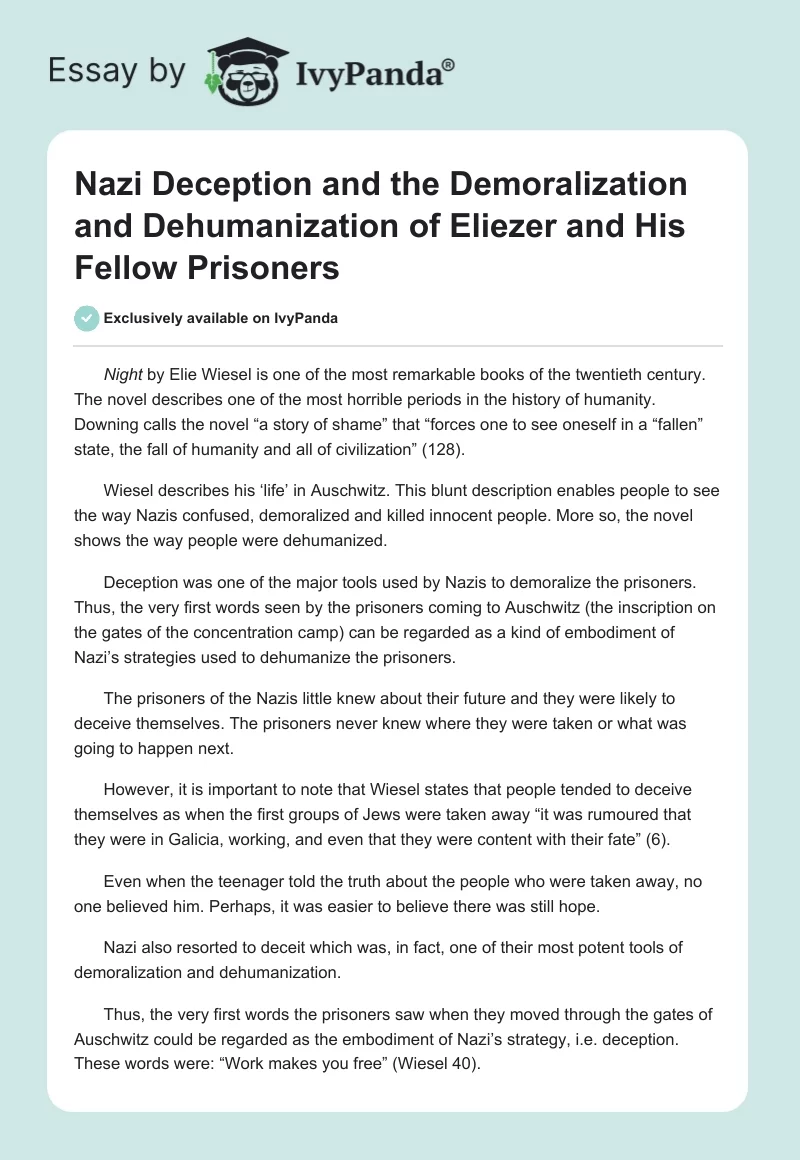 Nazi Deception and the Demoralization and Dehumanization of Eliezer and His Fellow Prisoners. Page 1