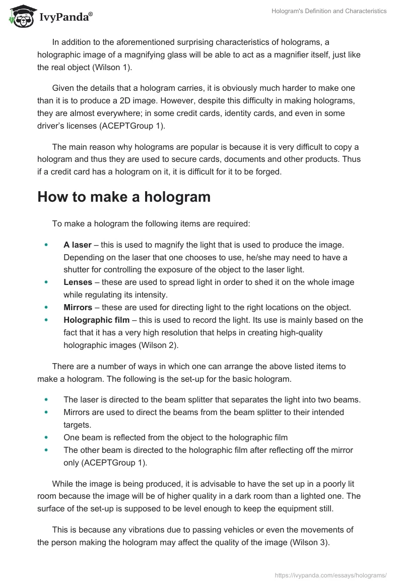 Hologram's Definition and Characteristics. Page 2