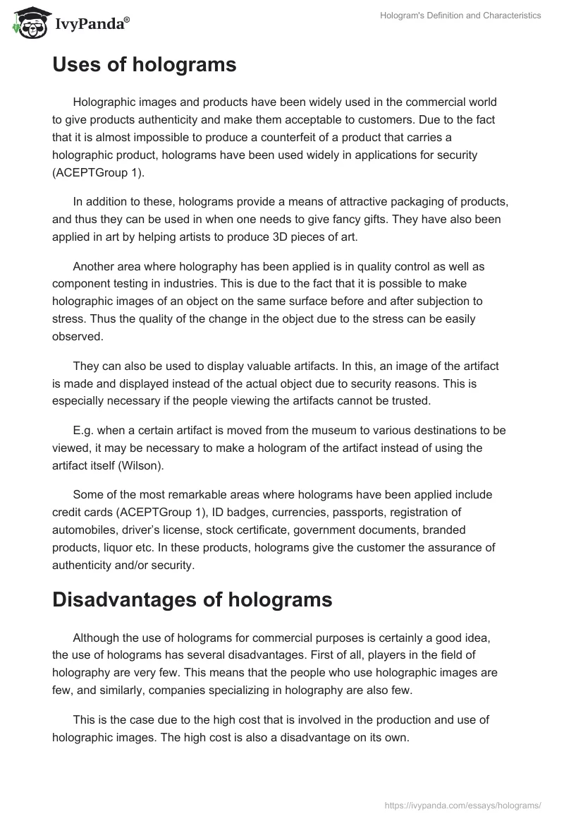 Hologram's Definition and Characteristics. Page 3
