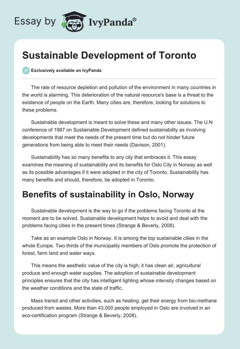 Sustainable Development of Toronto. Page 1