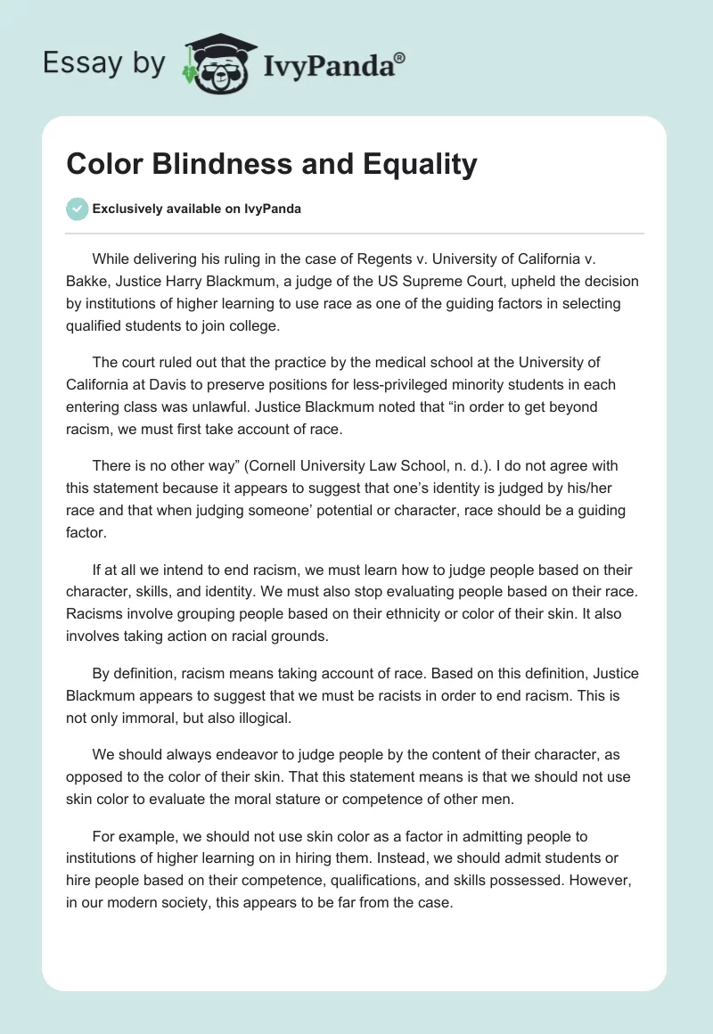 Color Blindness and Equality. Page 1